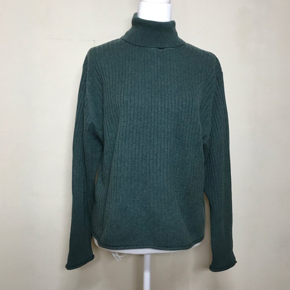 J. Jill 100% Cashmere Classic Quiet Luxury Ribbed Knit Turtleneck Sweater Size L
